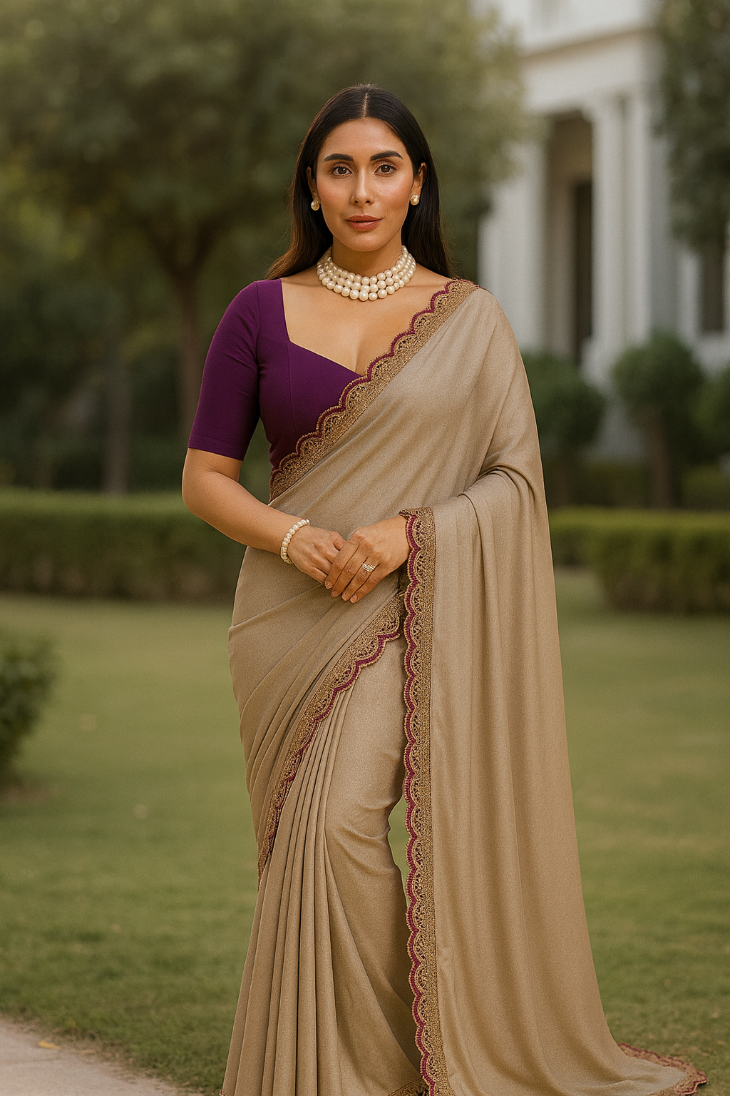 Khwaahish Collection – The Royal Grey Drape Saree with Purple Blouse