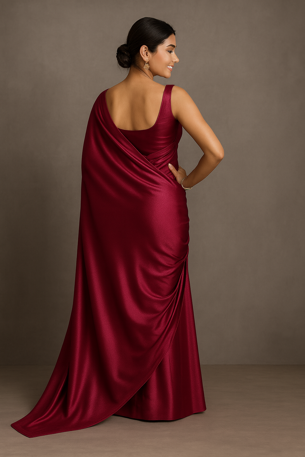 Khwaahish Collection - Elegant Burgundy Satin Saree