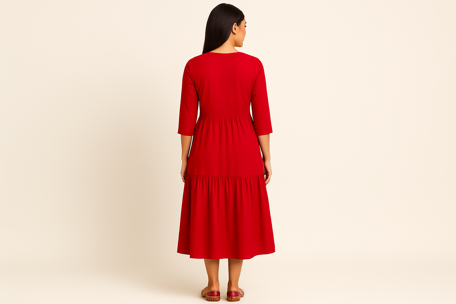 Accurate back view catalog-style image of red dress with plain back