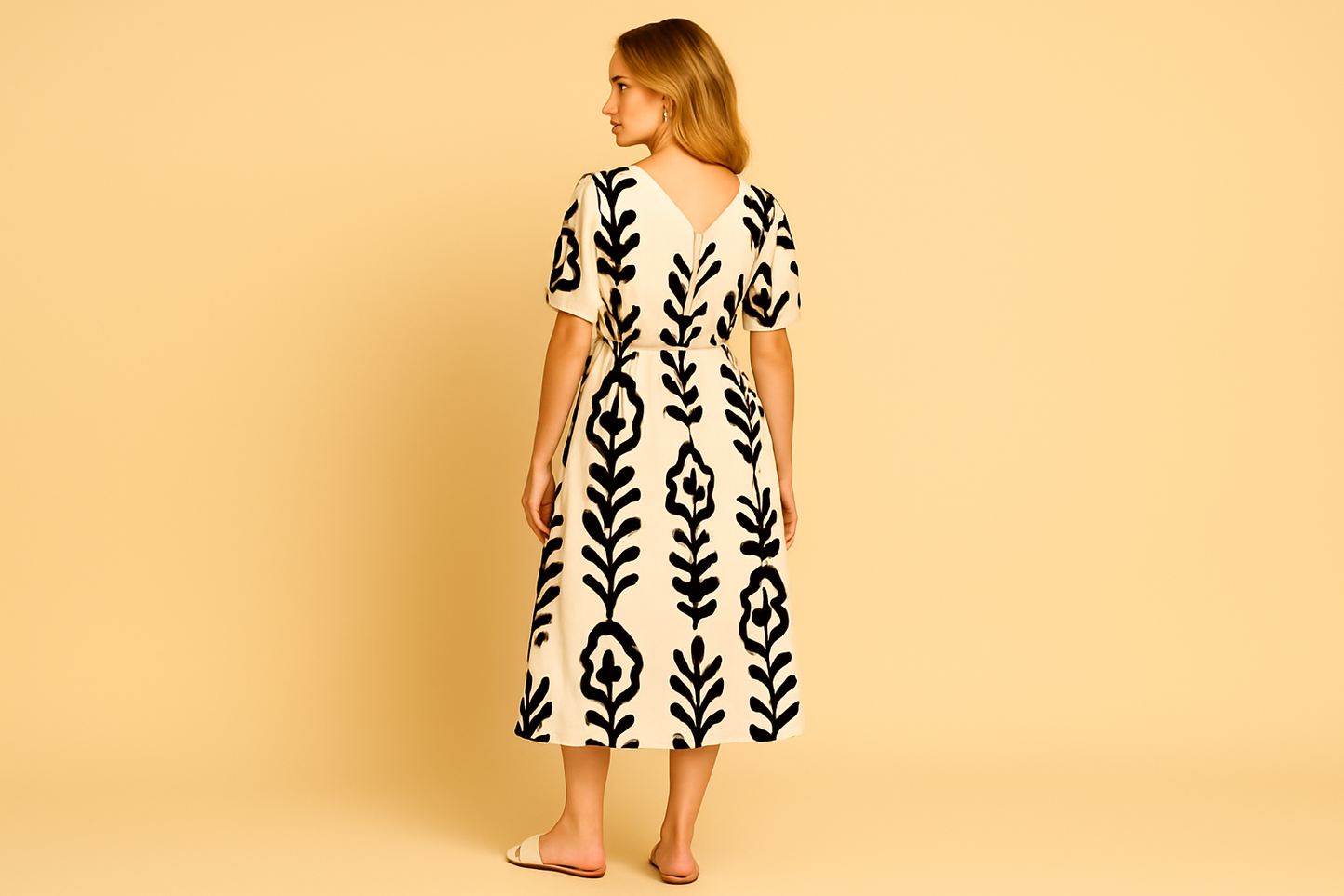 Back view floral dress matching reference style