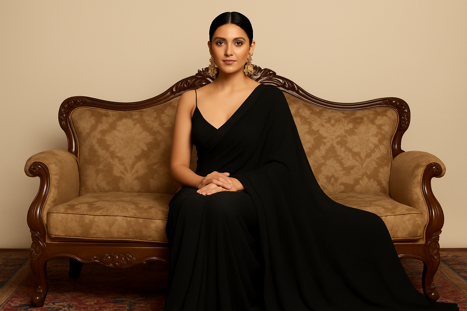 Elegant woman in black saree