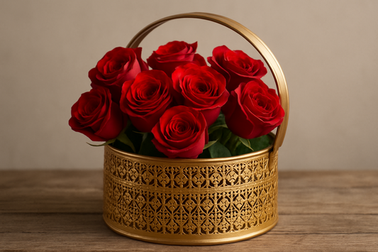 Khwaahish Collection Decorative Golden Filigree Basket with Handle