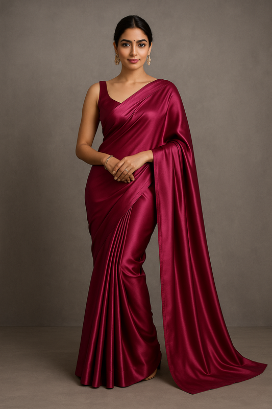 Khwaahish Collection - Elegant Burgundy Satin Saree