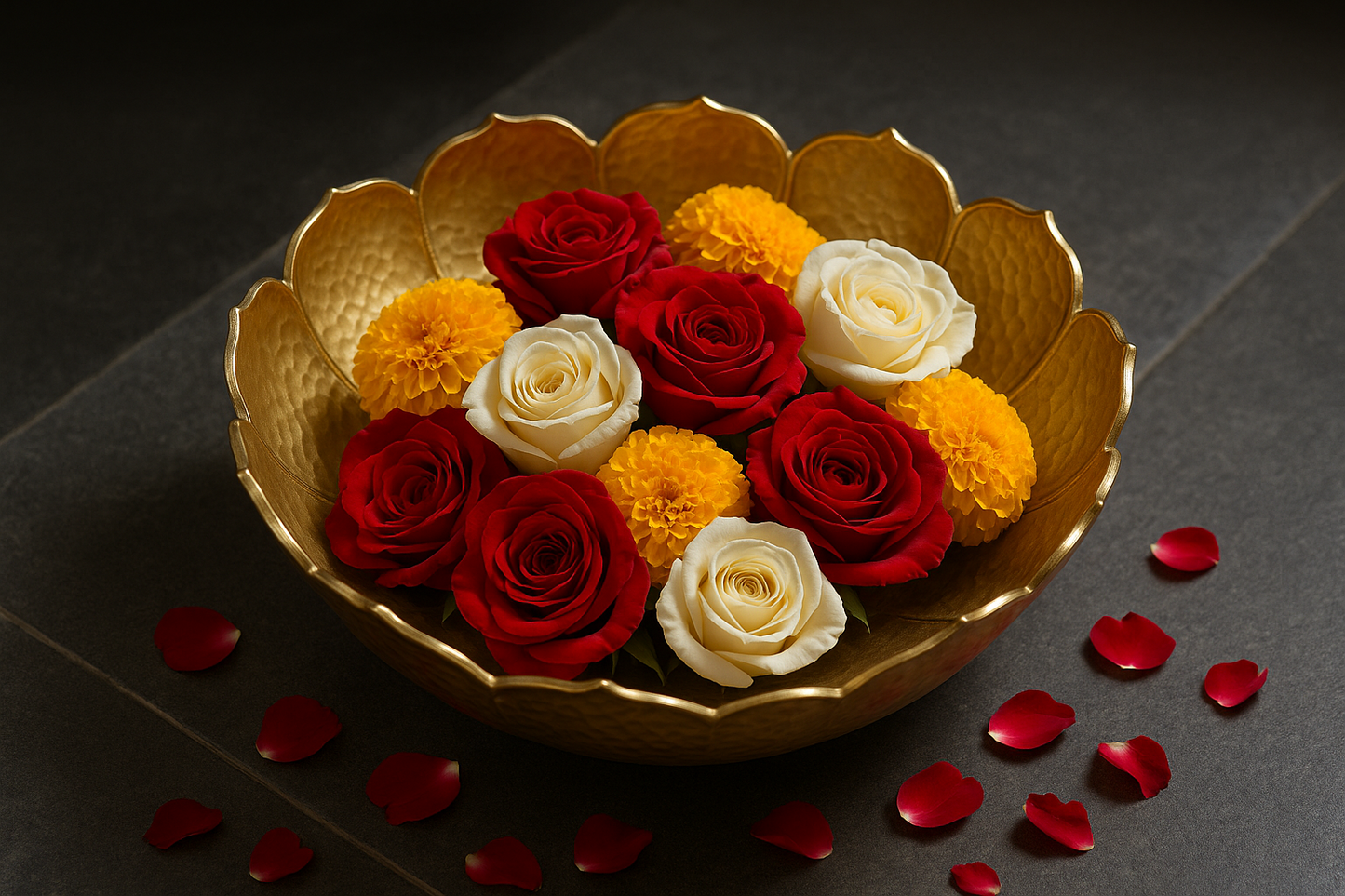 Khwaahish Collection Decorative Golden Scalloped Bowl with Petal Edges